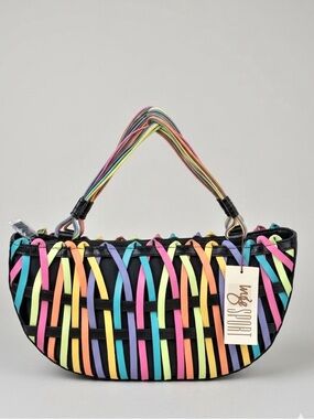 Inge Christopher Pastel Rainbow Lattice Weave Shoulder Bag Vintage Y2K Half Moon